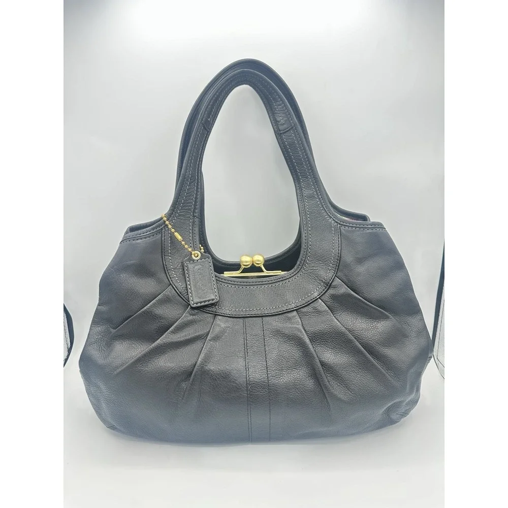 Coach | Bags | Coach Ergo Black Handbag Pleated With Kiss Lock